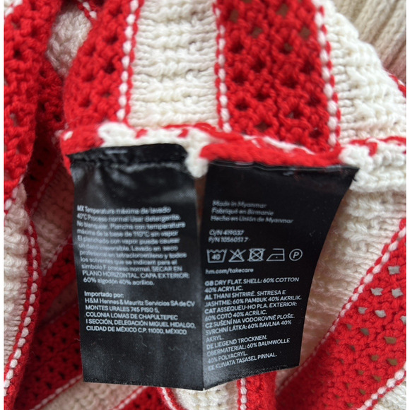 Red Cream Striped Cozy Textured Cropped Sweater Women's Size M - Picture 4 of 4